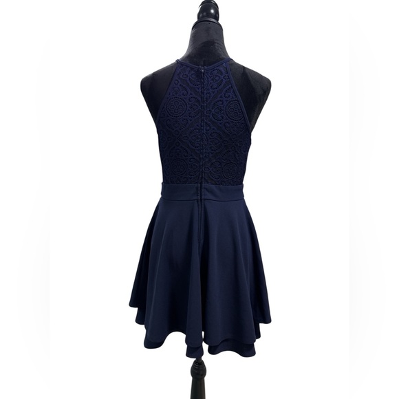 Emerald Sundae Navy Lace Halter Skater Dress L Layered Fit & Flare Cocktail - Picture 5 of 10
